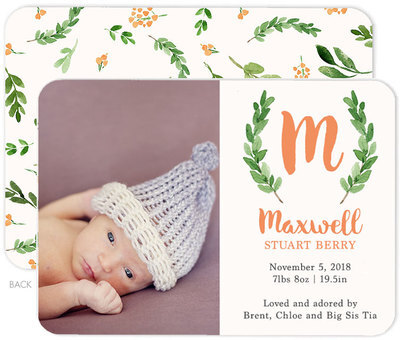 Two Sprigs Initial Photo Birth Announcements